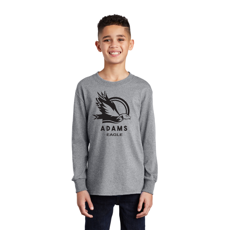 PC54YLS  Port & Company® Youth Long Sleeve Core Cotton Tee; BLACK PRINT