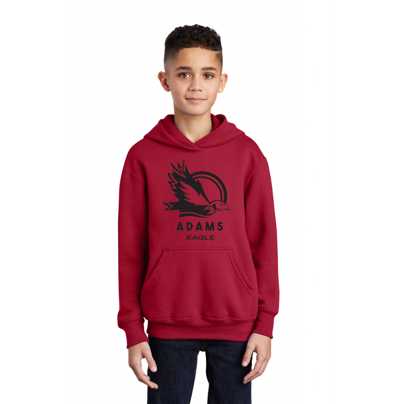 PC90YH  Port & Company® Youth Core Fleece Pullover Hooded Sweatshirt; BLACK PRINT